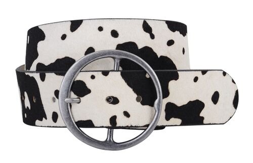 Women's Wide Belt in Wild Cow Black Print - L