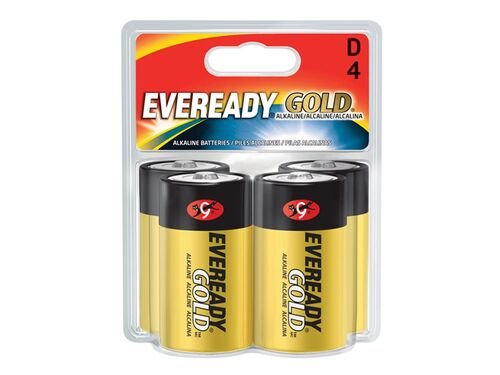 Eveready Gold A95-BP-4 D-Cell 1.5V Alkaline Button Top Batteries - 4-Pack