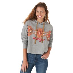 Womens' Retro Southwestern Cropped Pullover Hoodie in Heather Grey