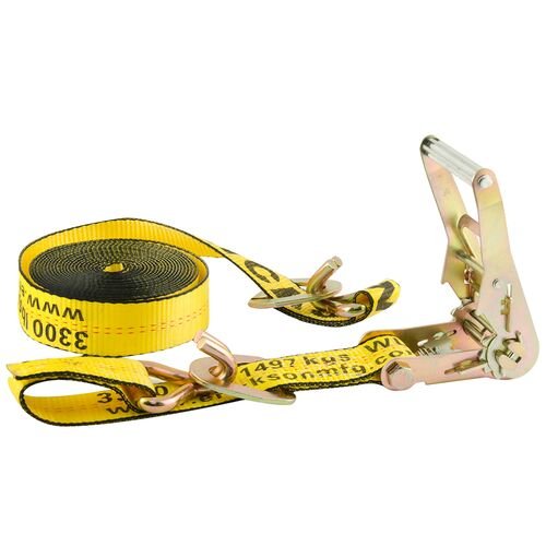 2" x 20' - 10,000 Lb Ratchet Strap with Double J-Hooks and Floating D-Rings