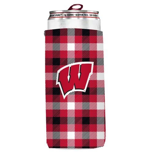 Wisconsin Badgers Plaid Slim Can Koozie