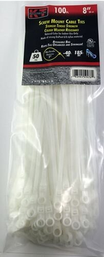 8" Screw Mount Cable Ties in Natural - 100-Pack