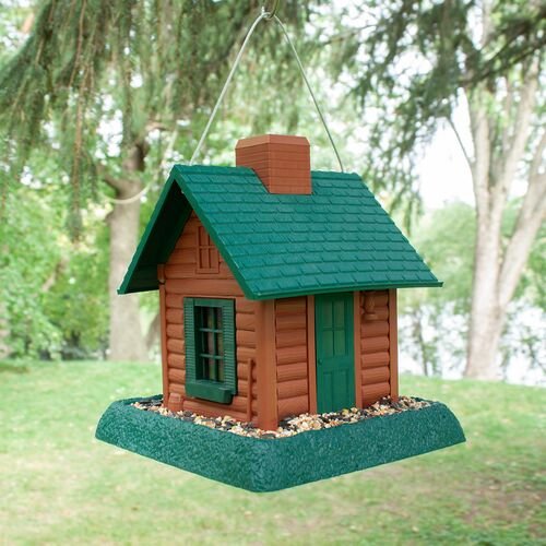 Small Plastic Faux-Wood Log Cabin Bird Feeder