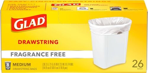 Fragrance Free Medium 8 Gallon Drawstring Trash Bags - 26 Count