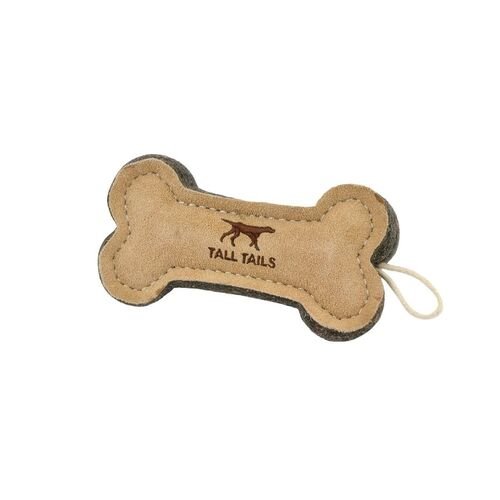 6" Natural Leather & Wool Bone Toy