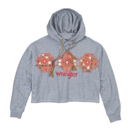 Womens' Retro Southwestern Cropped Pullover Hoodie in Heather Grey