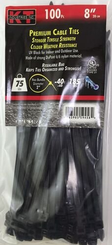 8" Standard Duty Cable Ties in UV Black - 100-Pack