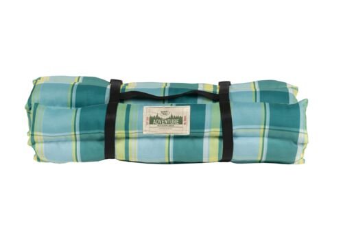 34"x26" Oxford Roll Up Outdoor Pet Bed in Turquoise Plaid