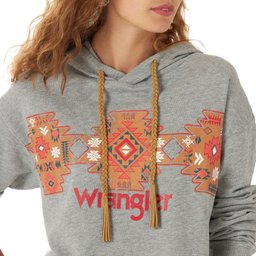 Womens' Retro Southwestern Cropped Pullover Hoodie in Heather Grey