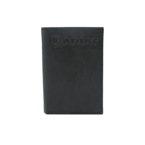 Embossed Logo Trifold Wallet in Black