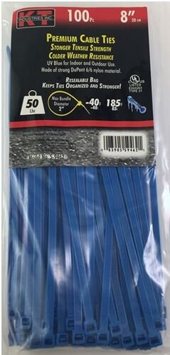 8" Standard Duty Cable Ties in Blue - 100/pk