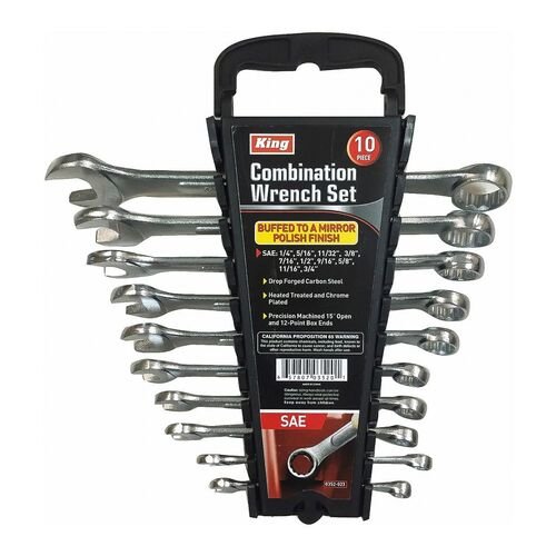 10 Piece Combination Wrench Set with Rack (1/4"-3/4") SAE