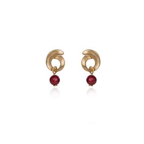 Curl with Garnet Drop Earrings in Gold