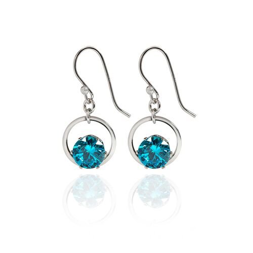 Silver Hoop Blue Cz 8mm Earring