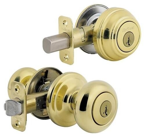 Single Cylinder Deadbolt Combo Knob Lockset Polished Brass