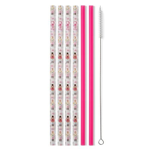 Reusable Straw Set in Nutcracker + Hot Pink