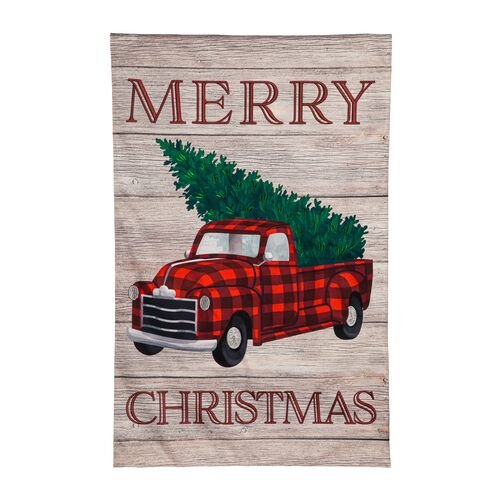 Holiday Plaid Truck with Tree Flag